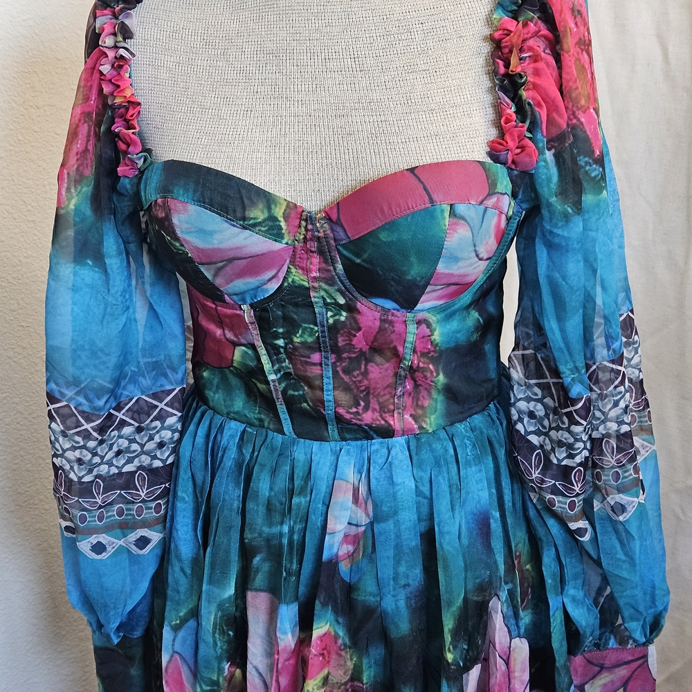 Banjul Teal and Pink Floral Maxi Dress - Picture 5 of 11